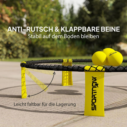 Roundnet Set Spielset mit Spielnetz 3 Bällen Tragetasche Ballpumpe Spikeball Set Ø92 x 20 cm gelb