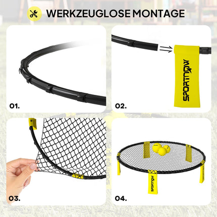 Roundnet Set Spielset mit Spielnetz 3 Bällen Tragetasche Ballpumpe Spikeball Set Ø92 x 20 cm gelb