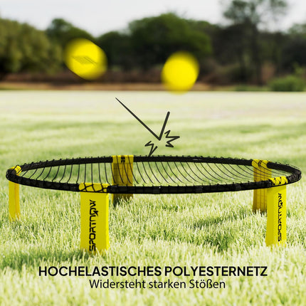Roundnet Set Spielset mit Spielnetz 3 Bällen Tragetasche Ballpumpe Spikeball Set Ø92 x 20 cm gelb