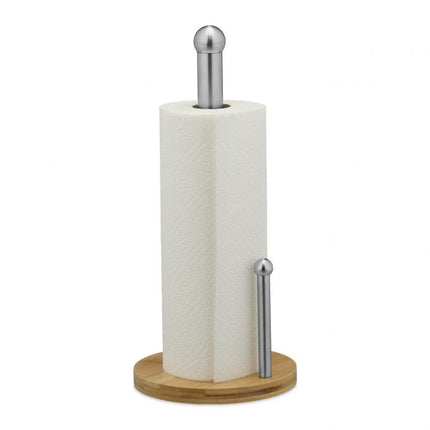 Round paper towel holder with roll stop