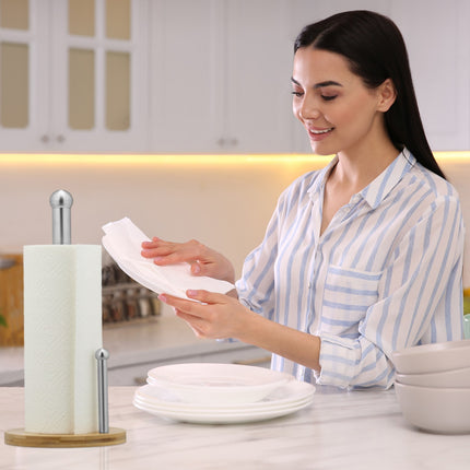 Round paper towel holder with roll stop