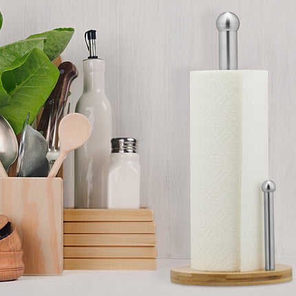 Round paper towel holder with roll stop