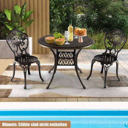 Round patio dining table bistro table made of cast aluminum with umbrella hole Ø90 x 74 cm brown