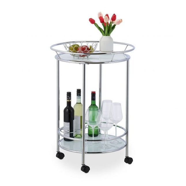 Ronde serveerwagen chroom & glas