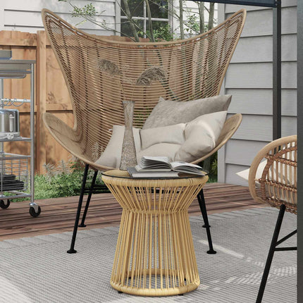 Runder Terrassentisch – Glasplatte, Metalltrommel-Design
