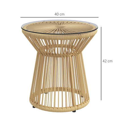 Runder Terrassentisch – Glasplatte, Metalltrommel-Design