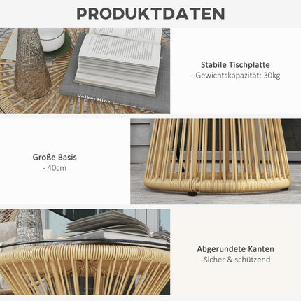 Runder Terrassentisch – Glasplatte, Metalltrommel-Design