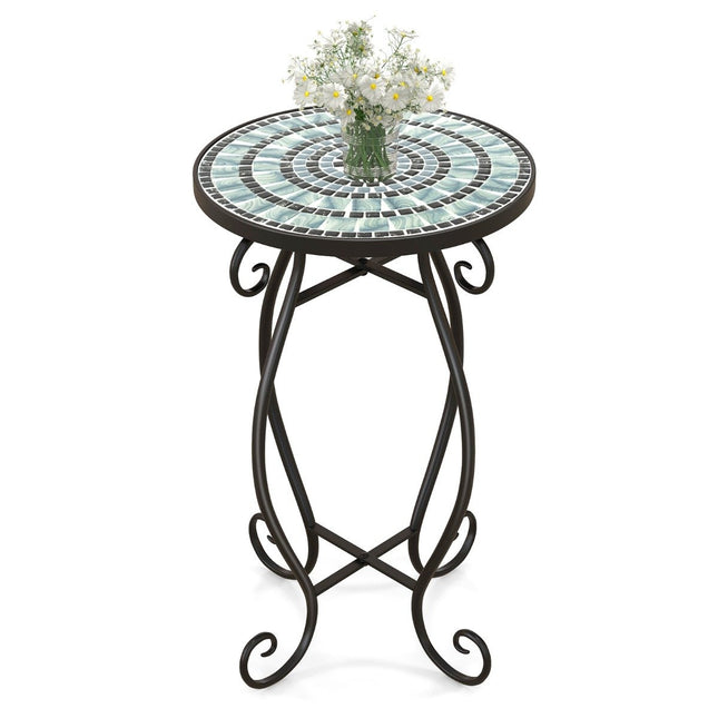 Runder Beistelltisch Mosaiktisch aus Metall und Keramik ∅30 x 50 cm für Balkon, Terrasse, Garten
