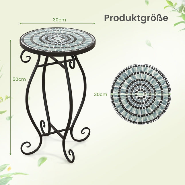 Runder Beistelltisch Mosaiktisch aus Metall und Keramik ∅30 x 50 cm für Balkon, Terrasse, Garten