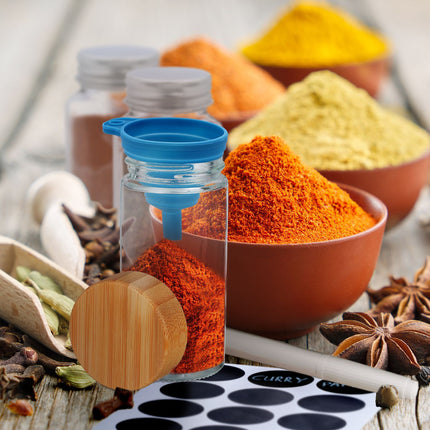 Round spice jars with bamboo lids