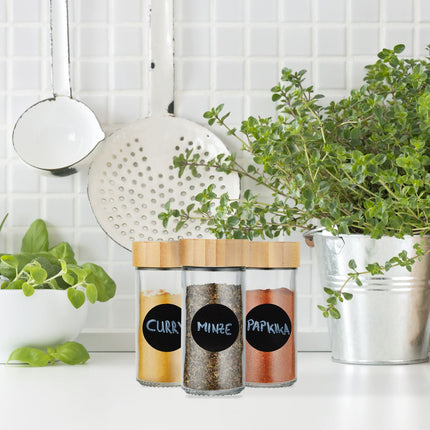 Round spice jars with bamboo lids