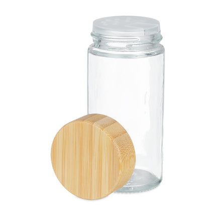 Round spice jars with bamboo lids
