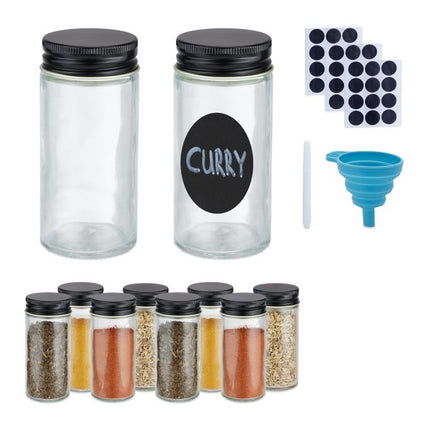 Round spice jars with labels