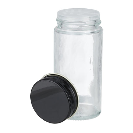 Round spice jars with labels