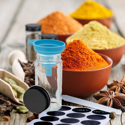 Round spice jars with labels