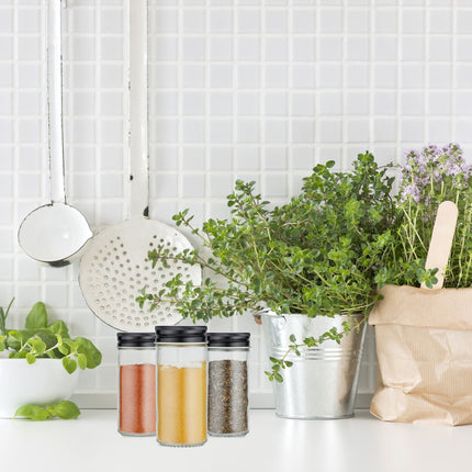 Round spice jars with labels