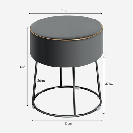 Tabouret rond repose-pieds en velours avec pieds en métal, tabouret de coiffeuse rembourré, peut supporter jusqu'à 150 kg, gris