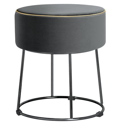 Tabouret rond repose-pieds en velours avec pieds en métal, tabouret de coiffeuse rembourré, peut supporter jusqu'à 150 kg, gris