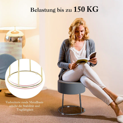 Tabouret rond repose-pieds en velours avec pieds en métal, tabouret de coiffeuse rembourré, peut supporter jusqu'à 150 kg, gris