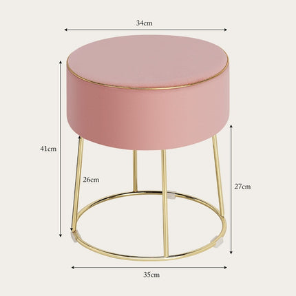 Runder Sitzhocker Fußhocker aus Samt mit Metallbeinen, Gepolsterter Frisierhocker, Belastbar bis 150kg, Rosa