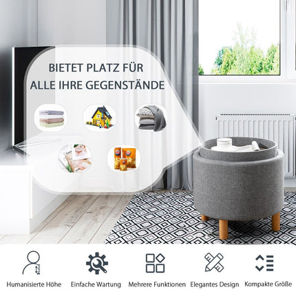 Round stool with storage space &amp; Removable lid can hold up to 150 kg. Gray footstool