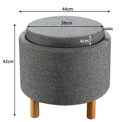 Round stool with storage space &amp; Removable lid can hold up to 150 kg. Gray footstool