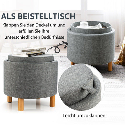 Round stool with storage space &amp; Removable lid can hold up to 150 kg. Gray footstool