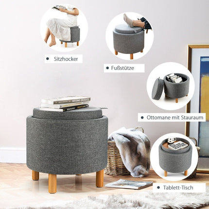 Round stool with storage space &amp; Removable lid can hold up to 150 kg. Gray footstool
