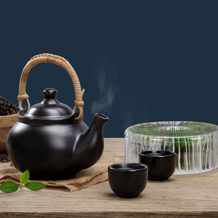 Round transparent tea box with 6 compartments