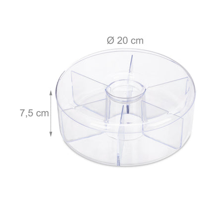Round transparent tea box with 6 compartments