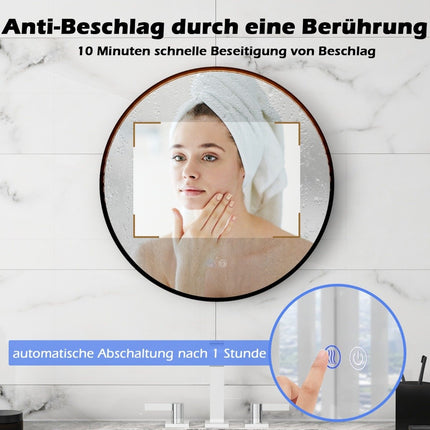 Runder Wandspiegel mit 3 Farben und Memory-Funktion. Beschlagfreier, dimmbarer Badezimmerspiegel