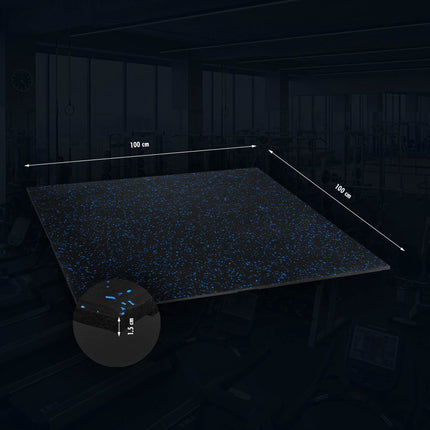 Rubber Gym Floor Tile 1x1 m, 15 mm, Black-Blue