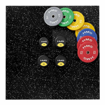 Gummiboden für Fitnessstudios, 25mm, Schwarz/Weiß, 1x1m Fliesen
