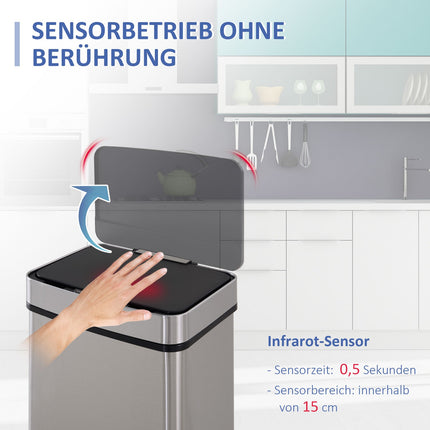 72L Sensor-Mülleimer aus Edelstahl, 3-fach unterteilt