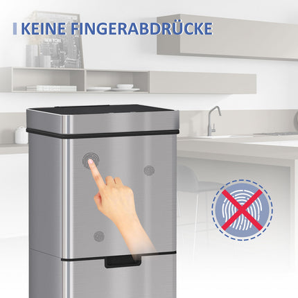 72L Sensor-Mülleimer aus Edelstahl, 3-fach unterteilt