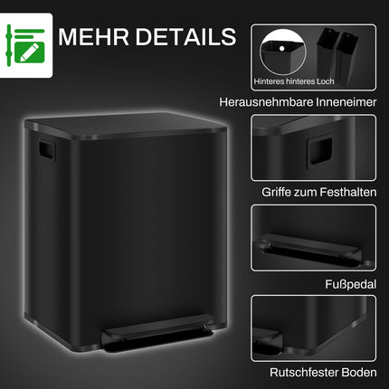 Stainless steel 50L double pedal container with inner container