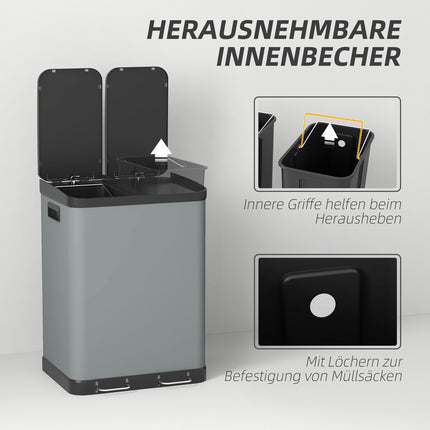 Double 30L pedal container - metal, inner container, lid