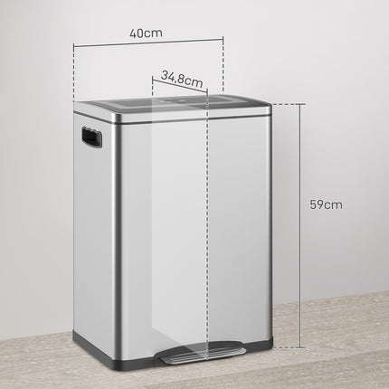 Edelstahl-Mülleimer 40L - Doppelte Soft-Close-Fächer