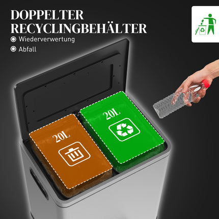 Edelstahl-Mülleimer 40L - Doppelte Soft-Close-Fächer