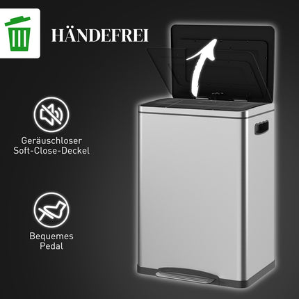 Edelstahl-Mülleimer 40L - Doppelte Soft-Close-Fächer
