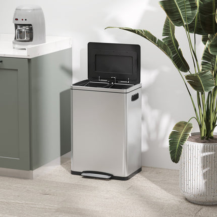 Edelstahl-Mülleimer 40L - Doppelte Soft-Close-Fächer