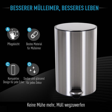 12L Pedal container in stainless steel, Soft Close, Inner container