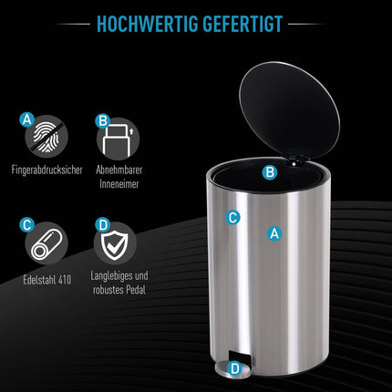 12L Pedal container in stainless steel, Soft Close, Inner container