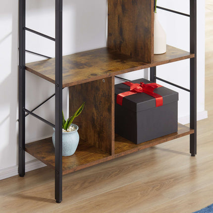 Rustic Brown 5-Tier Bookshelf, Metal Frame, 77x30x157.5 cm