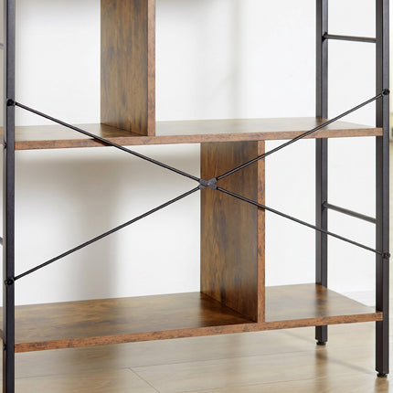 Rustic Brown 5-Tier Bookshelf, Metal Frame, 77x30x157.5 cm