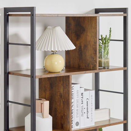 Rustic Brown 5-Tier Bookshelf, Metal Frame, 77x30x157.5 cm