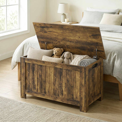 Rustic Brown MDF Storage Chest with Safety Hinges