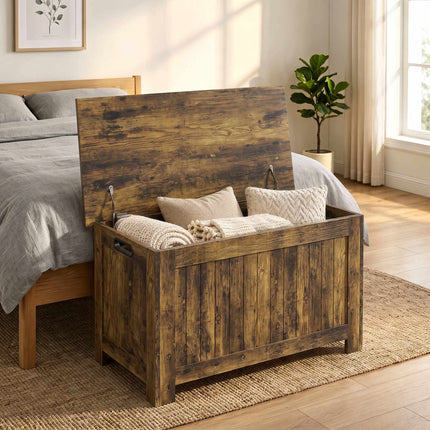 Rustic Brown MDF Storage Chest with Safety Hinges