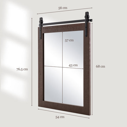 Rustic Rectangular Wall Mirror, Solid Wood Frame, 76x56 cm