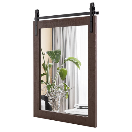 Rustic Rectangular Wall Mirror, Solid Wood Frame, 76x56 cm